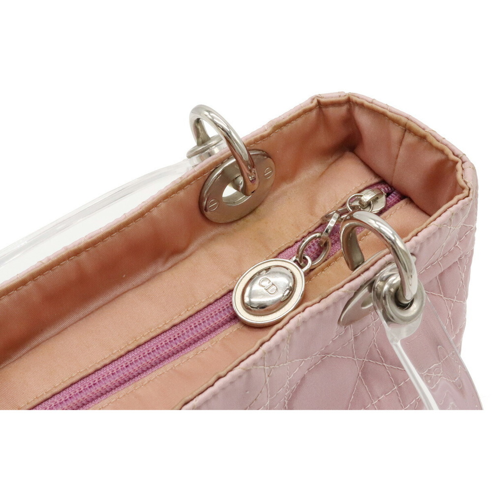 Dior Cannage Handbag Lady Pink Nylon Leather Light Christian - Picture 7 of 9